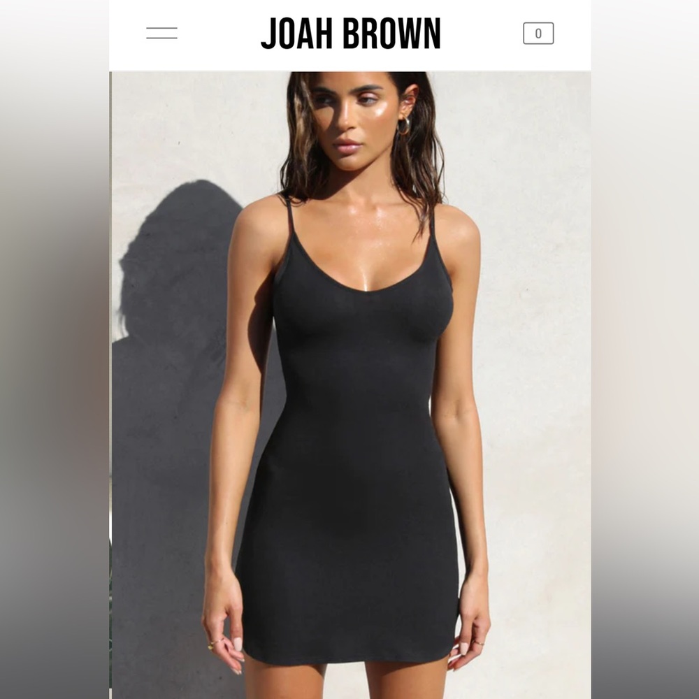 Joah Brown Black Ribbed Slip Dress